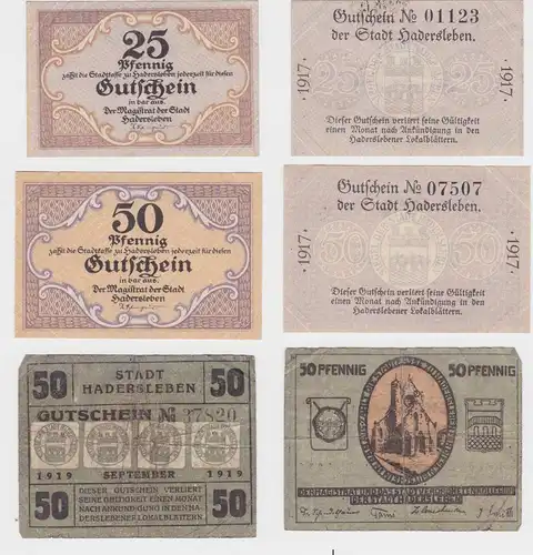 25 + 2 x 50 billets et pièces en monnaie d'urgence Ville de Hadersleben 1917 + 1919 (136375)