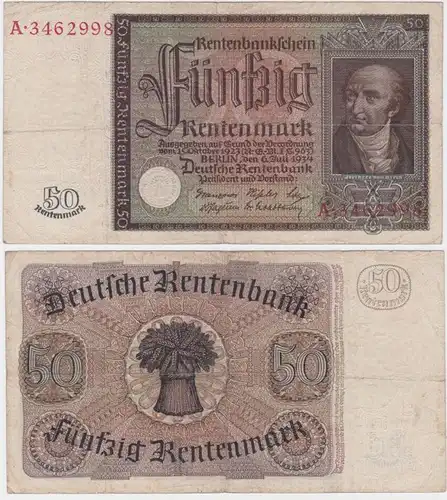 Banknote 50 Rentenmark 1934 Rosenberg Nr. 165 (131946)