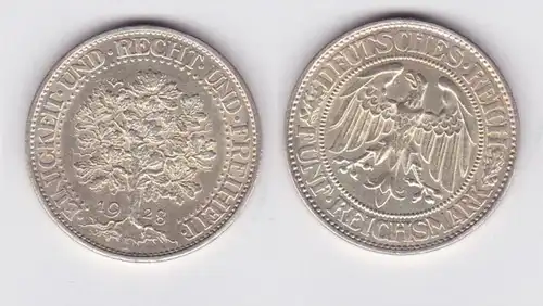 5 Mark Silber Münze Weimarer Republik Eichbaum 1928 F (131497)