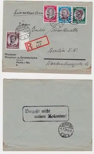 Einschreiben Brief Mulda Kolonialfeier 30.6.1934 FDC Michel Nr. 540-543 (124859)