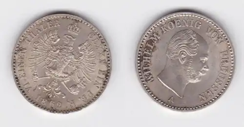 1/6 Taler Silber Münze Preussen Wilhelm I. 1862 A vz/Stgl. (150935)
