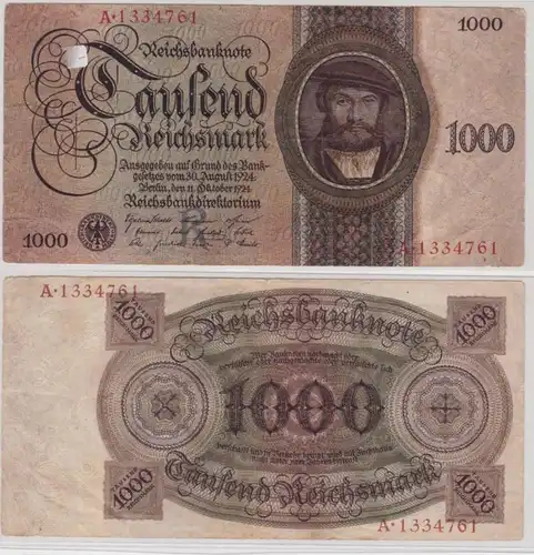 1000 Mark Banknote Patrizier Wedigh Berlin 11.10.1924 Rosenberg 172 a (136852)