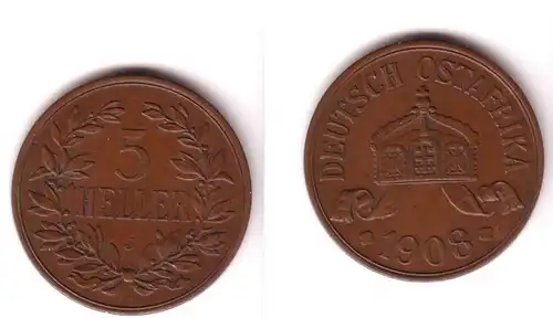 5 Heller Kupfer Münze Deutsch Ost Afrika 1908 J