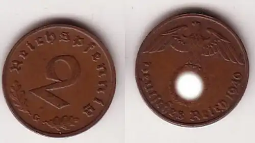 2 Reichspfennig Kupfer Münze 3.Reich 1940 G Jäger 362 (108999)