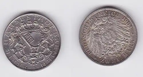 2 Mark Silber Münze Freie Stadt Bremen 1904 vz - Stgl. (123646)