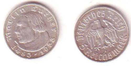 5 Mark Silber Münze Martin Luther 1933 A Jäger 353 (MU1078)