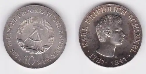 DDR Münke commémorative 10 Mark Karl Friedrich Schinkel 1966 Argent par St. (140219)