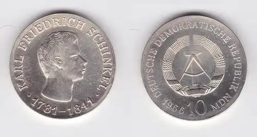 DDR Gedenk Münze 10 Mark Karl Friedrich Schinkel 1966 Silber f.Stgl. (136626)