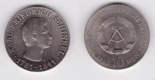 DDR Gedenk Münze 10 Mark Karl Friedrich Schinkel 1966 Silber f.Stgl. (137117)