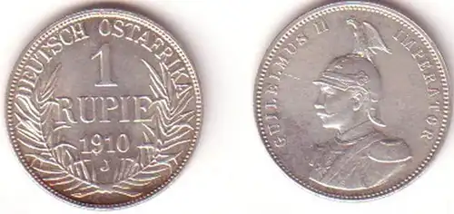 1 pièce d'argent de roupie Allemand Est Afrique 1910 J (MU0831)