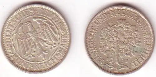 5 Mark Silber Münze Weimarer Republik Eichbaum 1932 D