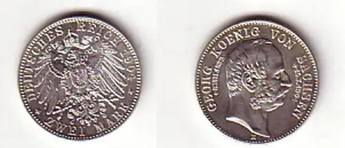 2 Mark argent pièce Sachsen Koenig Georg 1904 sur la mort