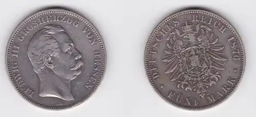5 Mark Argent Münde Hesse Grand-duc Louis III 1876 H ss (140445)