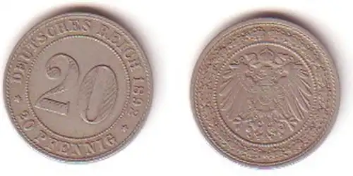 20 Pfennig Nickel Münze Deutsches Reich 1892 J Jäger 14 (MU0817)