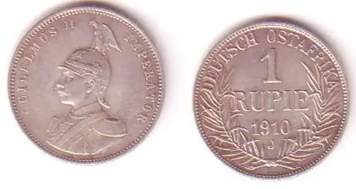 1 pièce d'argent de roupie Allemand Est Afrique 1910 J (MU1080)