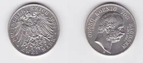 2 Mark argent pièce Saxe roi Georg 1904 sur la mort Stgl. (130892)