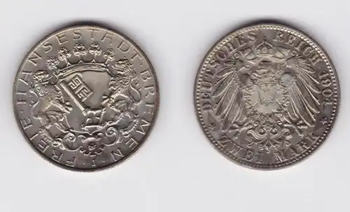 2 Mark argent pièce Ville libre de Brême 1904 vz (135221)