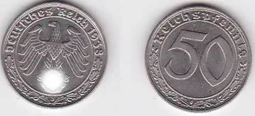 50 Pfennig Nickel Münze 3.Reich 1938 J, Jäger 365 (122669)