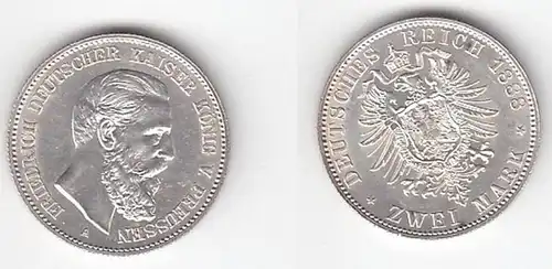 2 Mark argent pièce Prusse empereur Friedrich 1888 (114467)