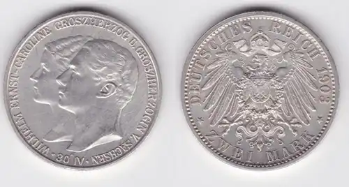 2 Mark Silbermünze Sachsen-Weimar-Eisenach 1903 Hochzeit Jäger 158 vz (151025)