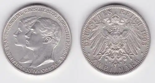 2 Mark pièce d'argent Saxe-Weimar-Eisenach 1903 Mariage chasseur 158 vz (151025)