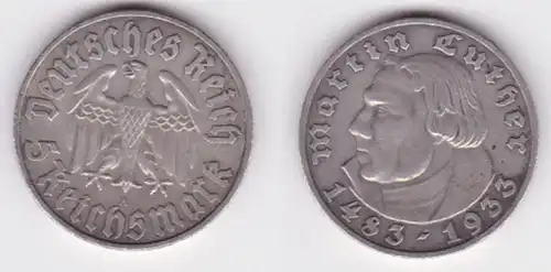 5 Mark argent pièce Martin Luther 1933 A chasseur 353 (141942)