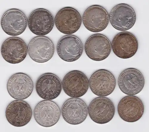 10 pièces d'argent 3.Reich 5 Mark Hindenburg 1935/1936 (138727)