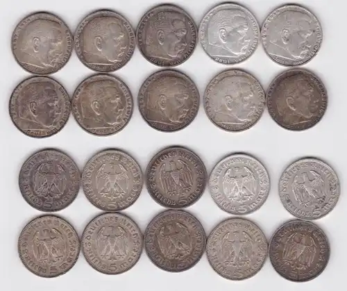 10 Silbermünzen 3.Reich 5 Mark Hindenburg (109509)