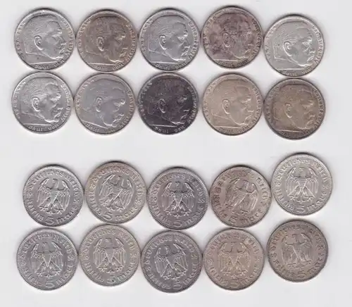 10 Silbermünzen 3.Reich 5 Mark Hindenburg (155757)