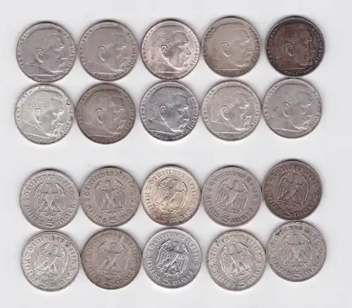 10 pièces d'argent 3.Reich 5 Mark Hindenburg (155784)