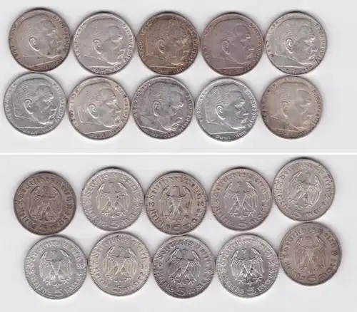 10 Silbermünzen 3.Reich 5 Mark Hindenburg (155760)