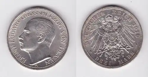 3 Mark Silber Münze Ernst Ludwig Großherzog von Hessen 1910 vz (132324)