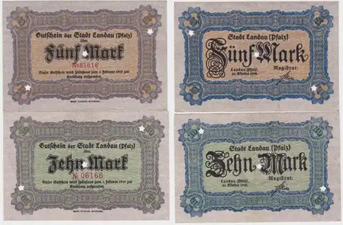 5 et 10 marks Billets Monnaie d'urgence Ville Landau 1918 (120293)