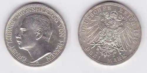3 Mark Silber Münze Ernst Ludwig Großherzog von Hessen 1910 (131165)