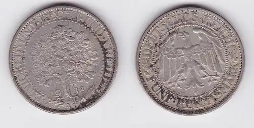 5 Mark Silber Münze Weimarer Republik Eichbaum 1932 A (126958)