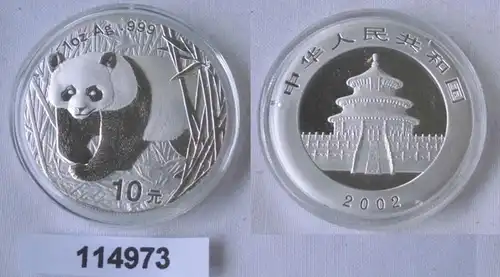 10 Yuan Silber Münze China Panda 2002 1 Unze Feinsilber (114973)