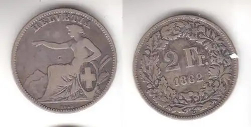 2 Franken Silber Münze Schweiz 1862 B (114081)