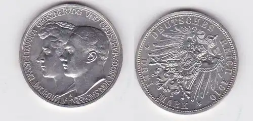 3 Mark pièce d'argent Saxe Weimar Eisenach 2. Mariage 1910 Chasseur 162 (131010)