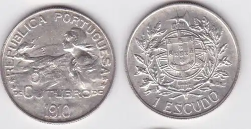1 Escudo argent Pièce Portugal Outubro 1910 et KM 560 (140501)