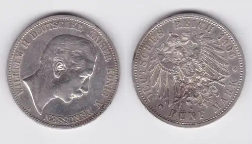 5 Mark Silbermünze Preussen Wilhelm II 1906 A Jäger 104 ss/vz (150999)