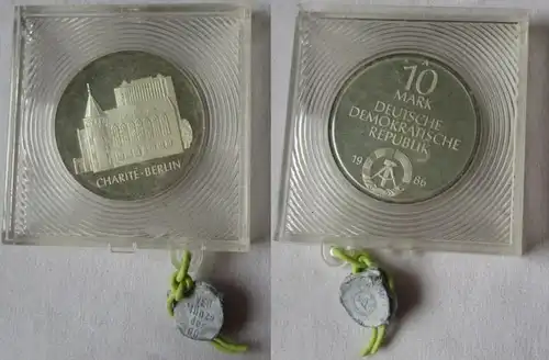 DDR Gedenk Münze 10 Mark Charité Berlin 1986 Silber PP verplombt (104947)