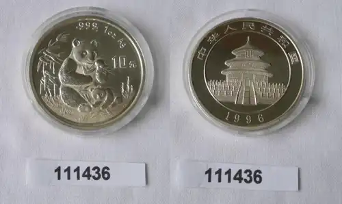 10 pièce d'argent Yuan Chine Panda 1 once d ' argent fin 1996 St. (111436)