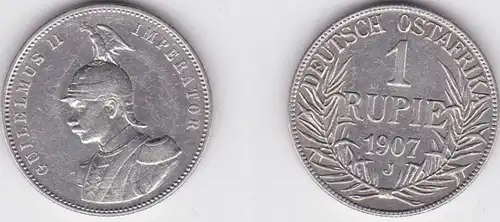 1 pièce d'argent de roupie Allemand Est Afrique 1907 J (123373)