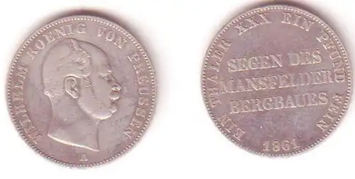 1 Taler Silber Münze Preussen Mansfelder Bergbau 1861 A (MU0450)