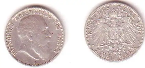 2 Mark argent pièce Baden Grand-Duc Friedrich 1904 (MU0985)