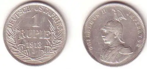 1 pièce d'argent de la roupie Allemand Est Afrique 1913 J (MU0853)