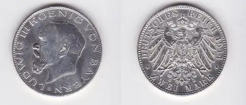 2 Mark argent pièce Bayern Roi Louis III 1914 (1311)