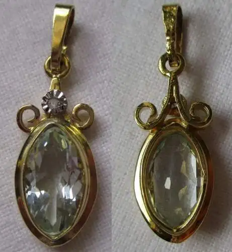 élégant pendentif en chaîne en or 333 avec aquamarin et petit diamant (115672)