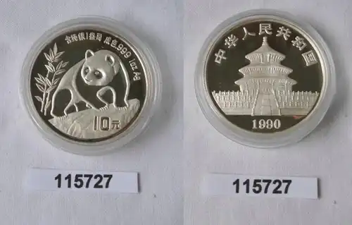 10 pièce d'argent Yuan Chine Panda 1 once d ' argent fin 1990 Stgl. (115727)
