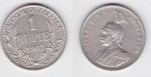 1 pièce d'argent de roupie Allemand Est Afrique 1907 J (151891)